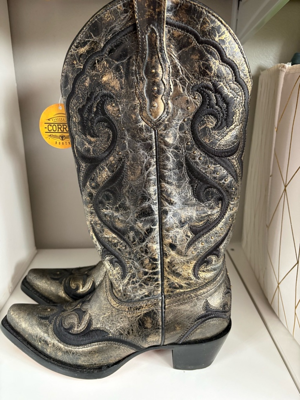 Corral Black Metallic Western Boots with Teal Interior - Picture 5 of 6